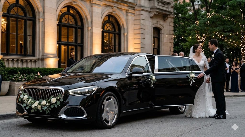 Luxury Mercedes-Maybach wedding limousine service in Chicago