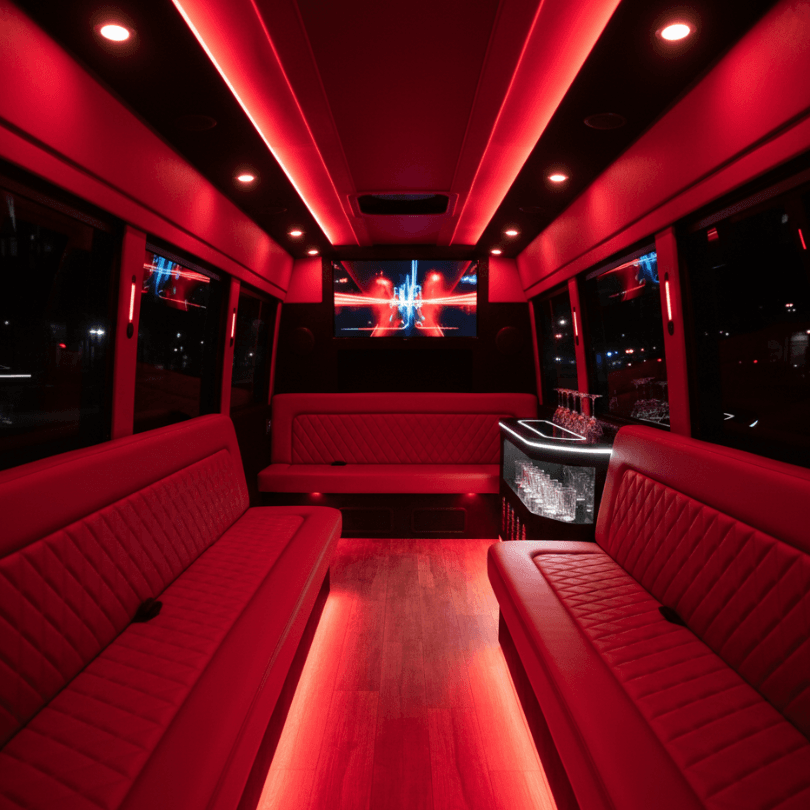 Chicago Sprinter Party Bus Interior with Leather Seating