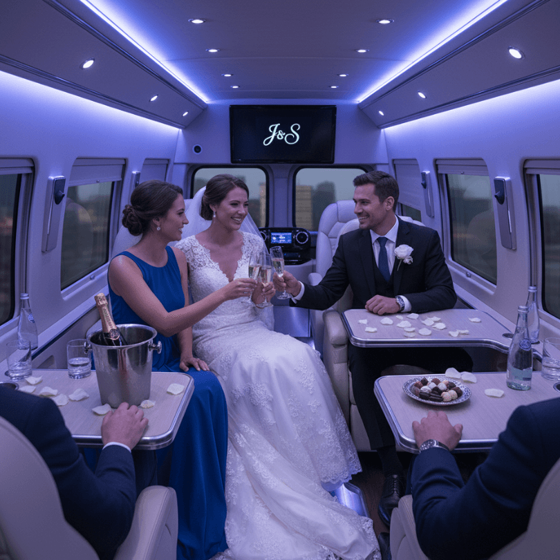 wedding party in executive sprinter jet limo