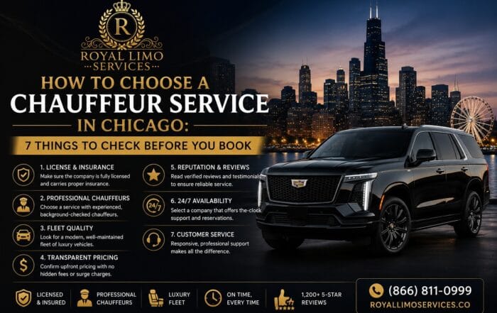 How to choose a chauffeur service in Chicago — Royal Limo Services professional chauffeur with luxury fleet, 7-point checklist guide