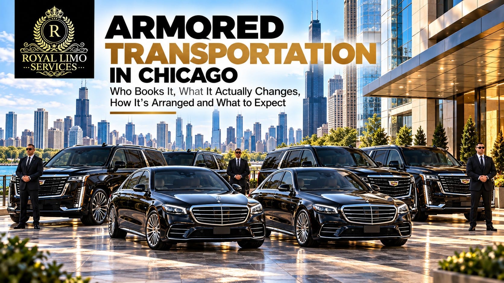 Armored transportation in Chicago with Cadillac Escalades, Mercedes S-Class sedans and security drivers