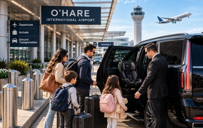 Chicago airport limo with car seat for O’Hare and Midway family travel
