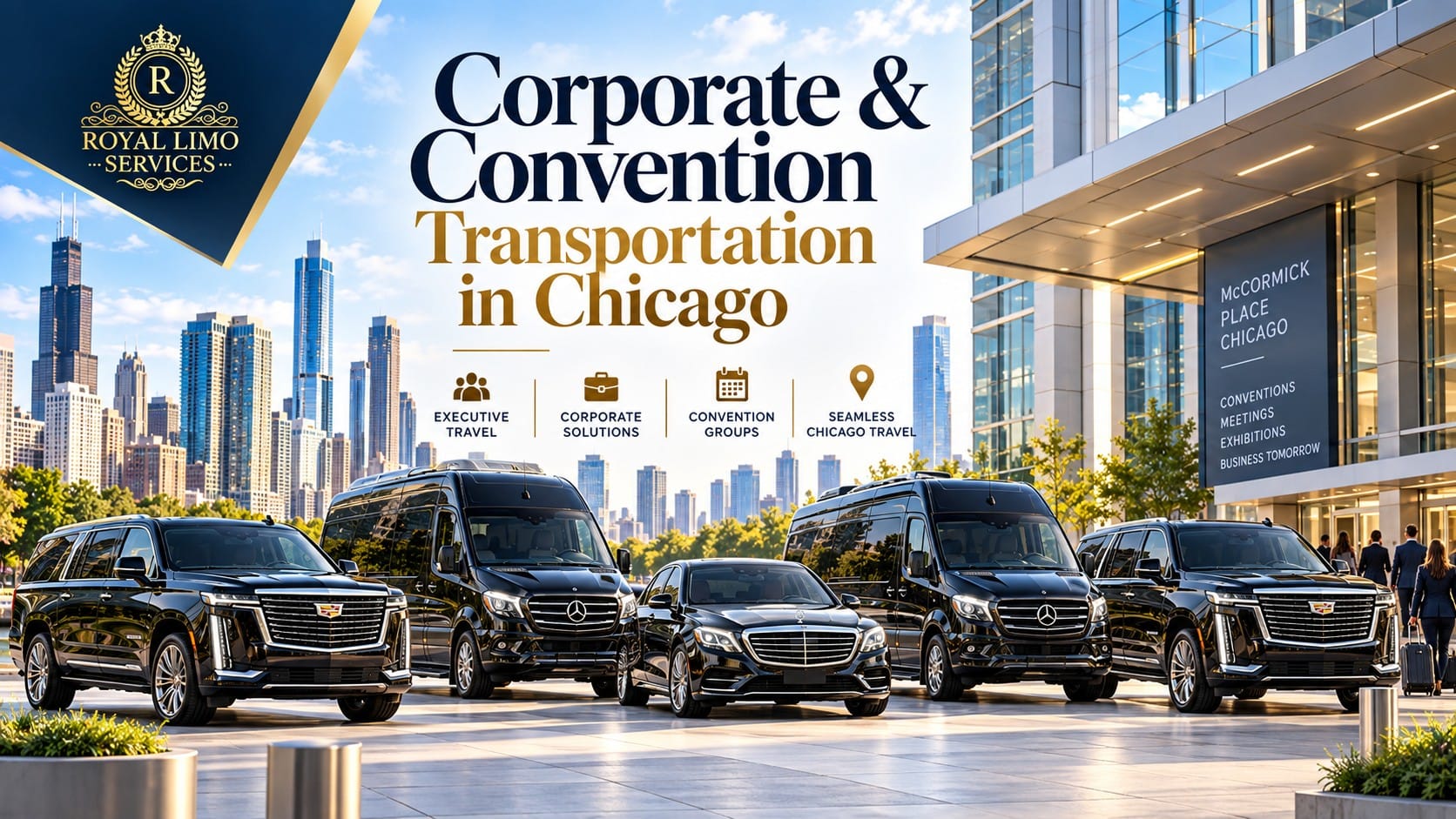 Corporate and convention transportation in Chicago with Cadillac Escalades, Mercedes Sprinters and an S-Class at McCormick Place