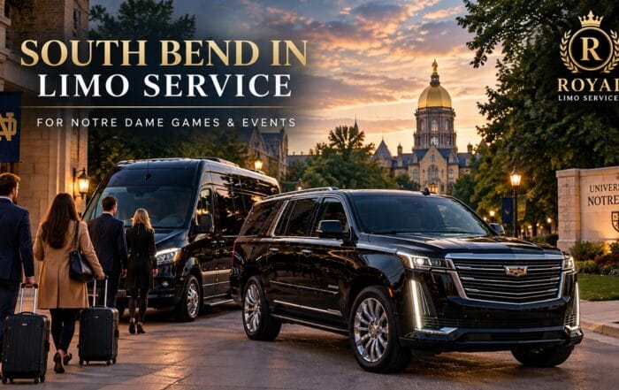 South Bend IN limo service from Chicago with Royal Limo Services luxury SUV and executive sedan in downtown South Bend