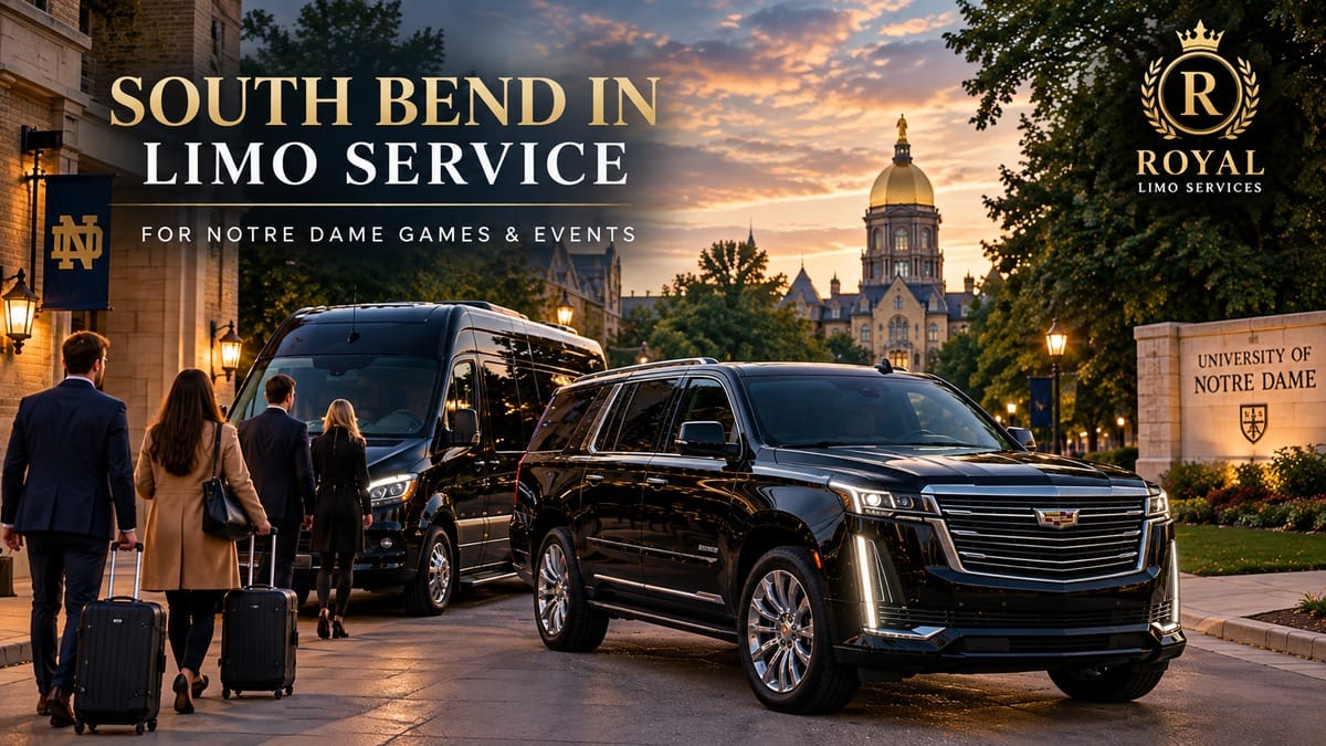 South Bend IN limo service from Chicago with Royal Limo Services luxury SUV and executive sedan in downtown South Bend